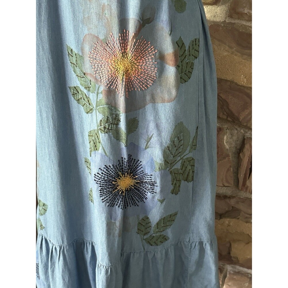 Anthropologie Pilcro Chambray Halter Embroidered Denim Midi Dress.  S EUC - Picture 7 of 13